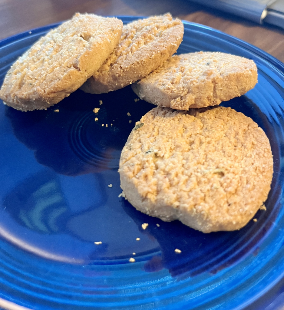 Rosemary gluten-free cookies on a blue plate